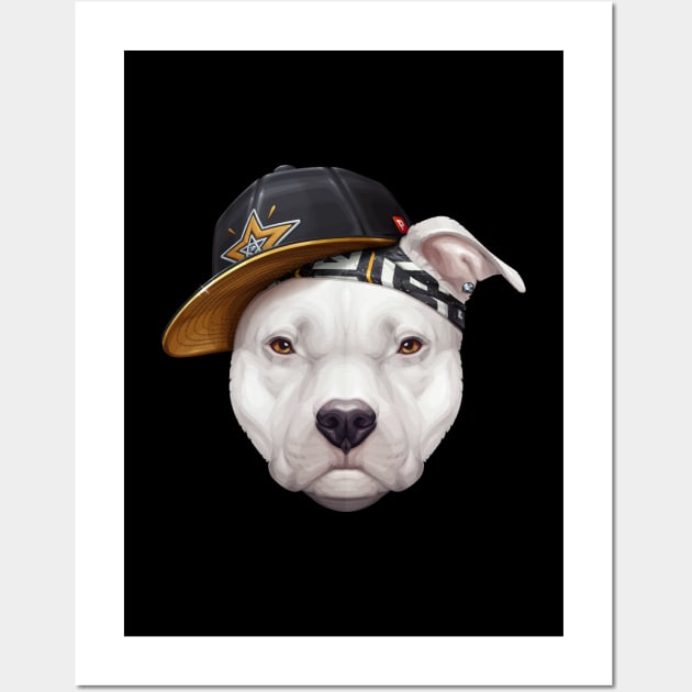 White Pit Bull Terrier Hip-Hop Super Star Wall Art by stonemask